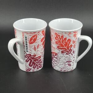 Starbucks Autumn Fall Leaves Tall Coffee Mug 11oz Set of 2